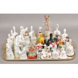 A tray of ceramic bells to include Christmas, cut crystal examples.