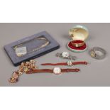 A small quantity of costume jewellery to include expanding roamer manual wristwatch, Attwood