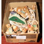 A box of Pendelfin Rabbits and ornaments, along with a collection of Wedgwood display plates.