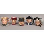 Five Royal Doulton character jugs.