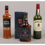 A boxed bottle of Jim Beam double oak twice barreled Whiskey 700ml, along with a sealed bottle of