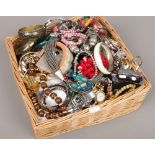 A box of costume jewellery to include bangles, necklaces, beads, wristwatches etc.