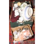 Two boxes of miscellaneous ceramics and glass to include commemorative wares, music stand, costume