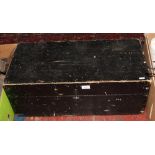 A black painted twin handle pine tool chest.