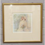 Barbara. A. Wood, a gilt framed limited edition print, depicting a girl holding flowers, pencil