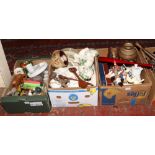 Three boxes of miscellaneous to include mantel dogs, Denby vase, Observer books, Coalport ceramics