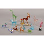 Fourteen vintage coloured glass animals and birds.