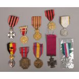 A collection of mainly Belgian medals. Enameled Civil Decoration for Long Service, Fire Cross,