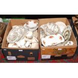 Two boxes of tea and dinnerwares to include Royal Albert Old Country roses, Indian tree etc.
