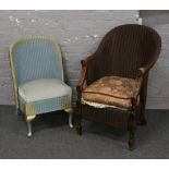Two Lloyd loom chairs to include wooden frame arm chair example etc.