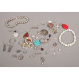 A collection of mainly silver jewellery including freshwater pearl bracelet, earrings and pendants