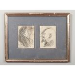 Marcus Arthur Boss (1891-1981) two portrait pencil sketches framed as one. Titled two portrait