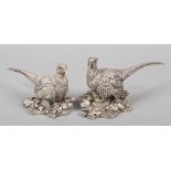 A Langford filled silver model of a cock pheasant and one of a hen pheasant. Marks for Comyns of