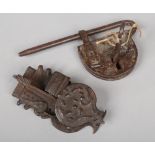 An 18th century Continental decorative lock and another example with key.
