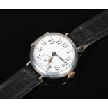A World War I silver cased Officers trench watch with wire lugs. Having enamel dial and subsidiary