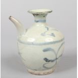 A Chinese provincial Ming blue and white wine ewer, 14cm. Spout restored.