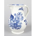 A Caughley baluster shaped mask jug. Printed in underglaze blue with the Parrot Pecking Fruit