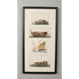 Four early 19th century Chinese marine watercolours on pith paper framed as one. Each depicts a