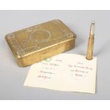 A First World War Princess Mary Christmas Gift Fund tin 1914. Containing original Christmas card and