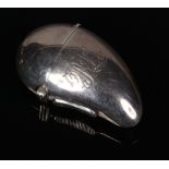 A Victorian silver vesta case of mussel shell form. Engraved R. L. initial. Assayed Birmingham 1891,