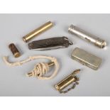 A collection of First World War artifacts including an F & S brass rifle barrel periscope, gun oiler