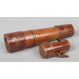 A leather cased World War I three drawer telescope with high and low lenses by Ross of London.