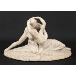 After Antonio Canova, 19th century carved alabaster sculpture of Psyche revived by Cupid's kiss,