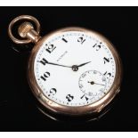A 9 carat gold cased open faced pocket watch of slim form. With enamel dial signed Samor and with