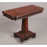 A Regency mahogany centre pedestal fold over card table, 92cm wide.