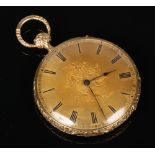 A 19th century Continental gold cased pocket watch repeater striking on two gongs. With engraved
