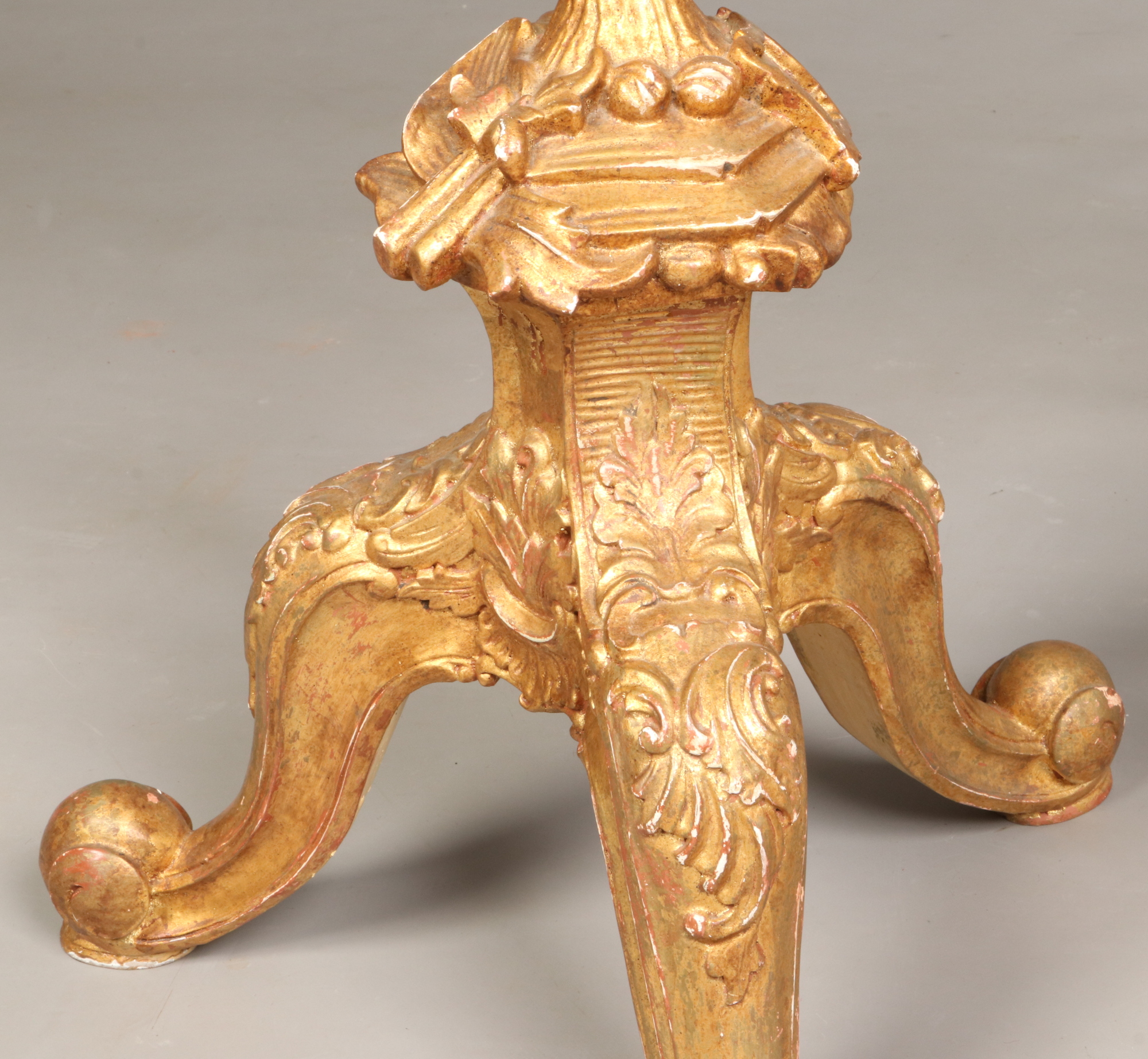 A pair of George II style marble top giltwood torchere stands. With gadrooned rims, of rustic branch - Image 5 of 6