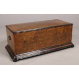 A very large 19th century Swiss cylinder music box case. Quarter veneered in burr walnut, banded