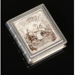 A novelty Victorian silver vesta case by Thornhill & Co. Formed as a book and with enamel cover