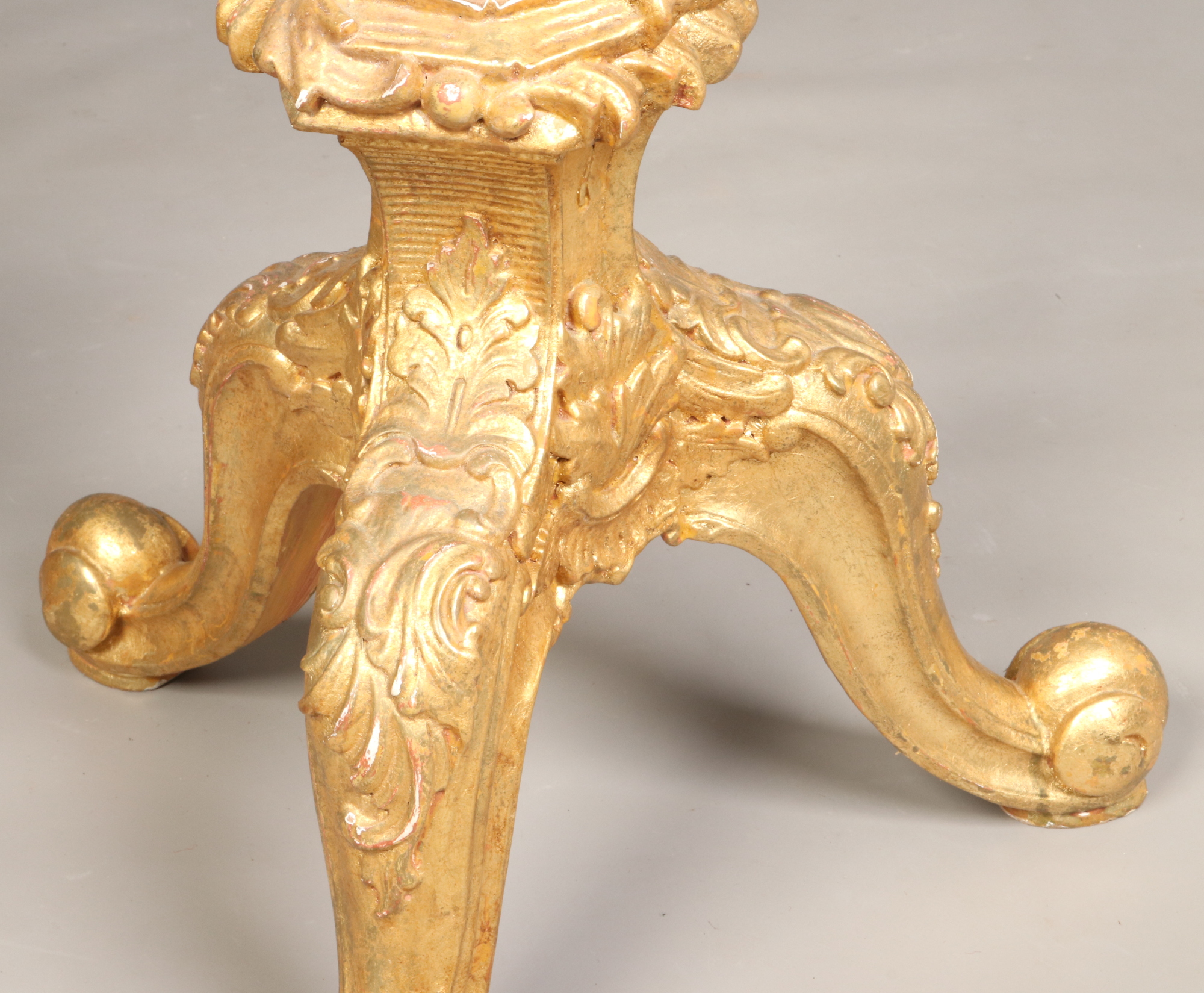 A pair of George II style marble top giltwood torchere stands. With gadrooned rims, of rustic branch - Image 4 of 6