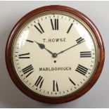 A Victorian mahogany large fusee school clock. With painted dial having Roman numeral markers and