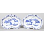 A pair of Caughley heart shaped dessert dishes. Painted in underglaze blue with the Weir pattern