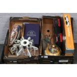 Two boxes of miscellaneous, Royal Crystal Rock Vase boxed, Woods Burslem Denbigh pin plates, Royal