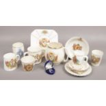 A collection of commemorative wares for King Edward VIII, ceramic jug, mugs, cabinet plates, pin