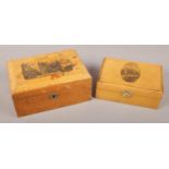 Two Mauchline ware boxes to include Peterborough Cathedral example etc.
