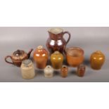A mixed group lot of c19th stoneware to include jugs, teapot etc.