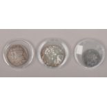 Three commemorative silver coins for coronation and jubilee including Victorian.