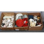 Three boxes of mainly ceramic wares, Royal Worcester, Mason's, Wedgwood, Royal Doulton examples