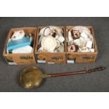 Three boxes of miscellaneous, to include Royal Doulton, Royal Worcester, Bed pan, Colclough etc.