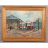 W. Knowles (20th century Derbyshire artist). Framed oil on board, a Visit to Crich Tramway Museum,