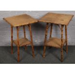 Two bamboo two tier side tables.