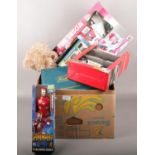 A box of children's toys and board games, to include Marvel Avengers Iron man boxed figure,