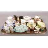 A tray of bone china, to include Royal Staffordshire miniature tea set, Royal Doulton dog,