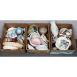 Three boxes of misc mainly ceramics, to include Losolware jug, Royal Worcester vase, Staffordshire