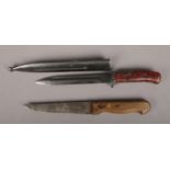 A German Friedrich Herder hunting knife, along with a World War Two bayonet in metal scabbard,