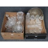 Two boxes of crystal glassware, to include Edinburgh decanter and tumblers, Elizabeth bowl, silver